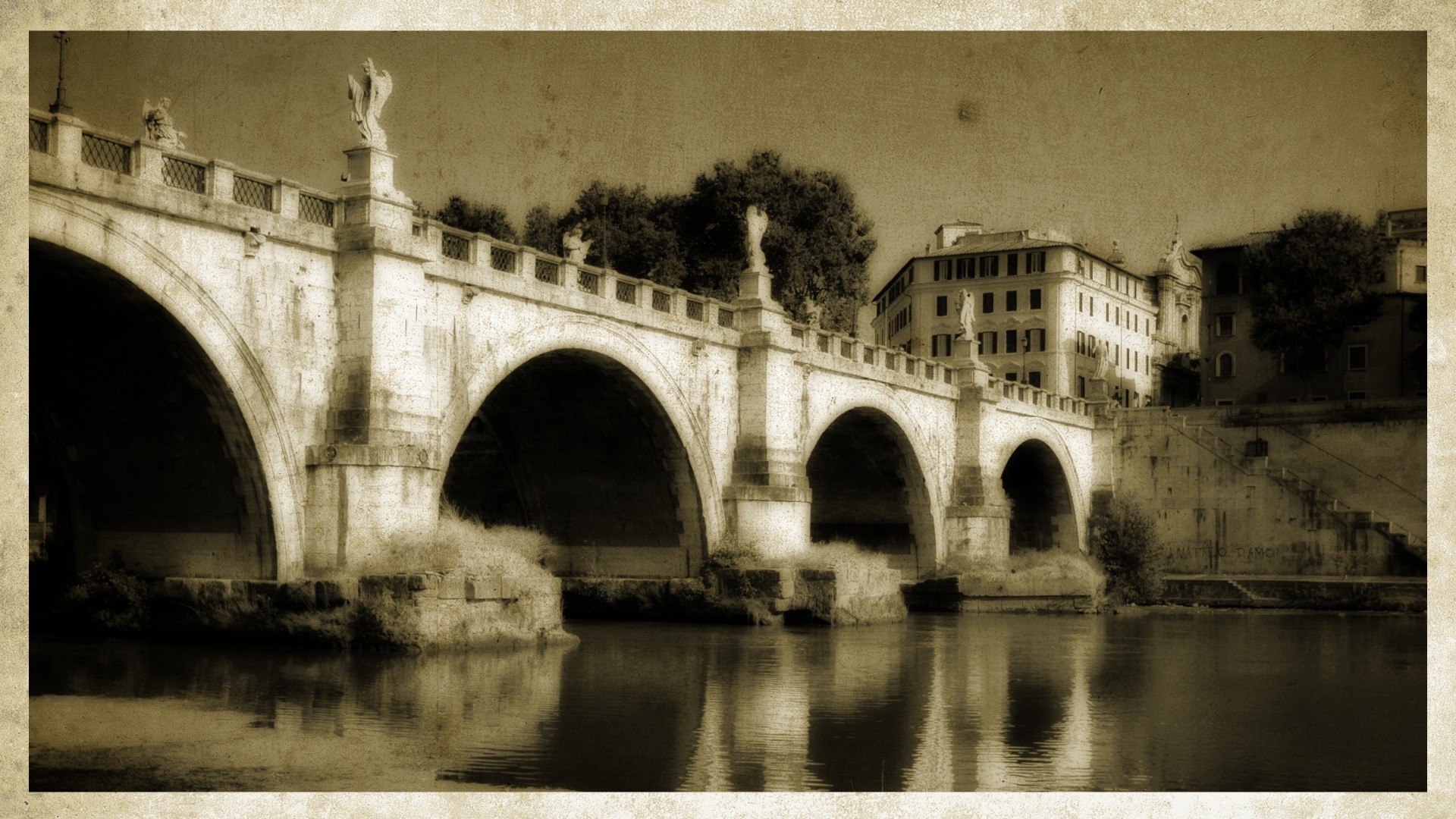 vintage arquitetura ponte arco rio cidade casa viagem monumento velho água reflexão igreja arte antigo castelo monocromático