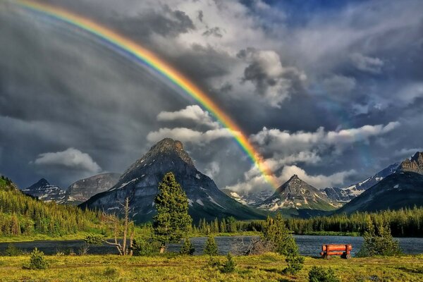 Rainbow through the mountains beautiful view