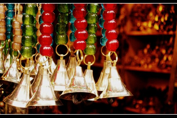 Traditional golden bells as a table decoration