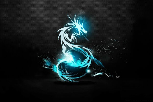 A neon dragon on a black background