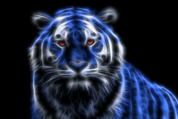 Zeichnung eines Tigers in einer blauen Flamme