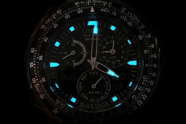 Black dial with neon hands