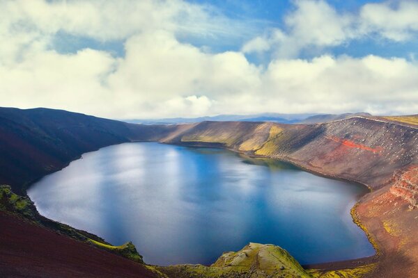 Lake of water in the volcano outdoors