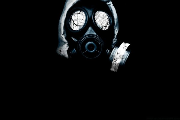 Gas mask on a black background