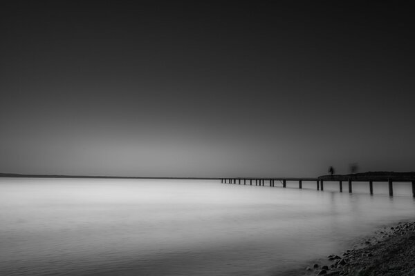 Photo en noir et blanc de la surface de la mer