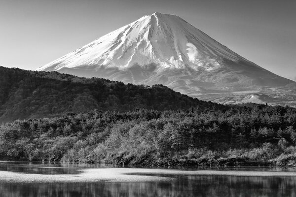 View of the snowy mountain in black and white