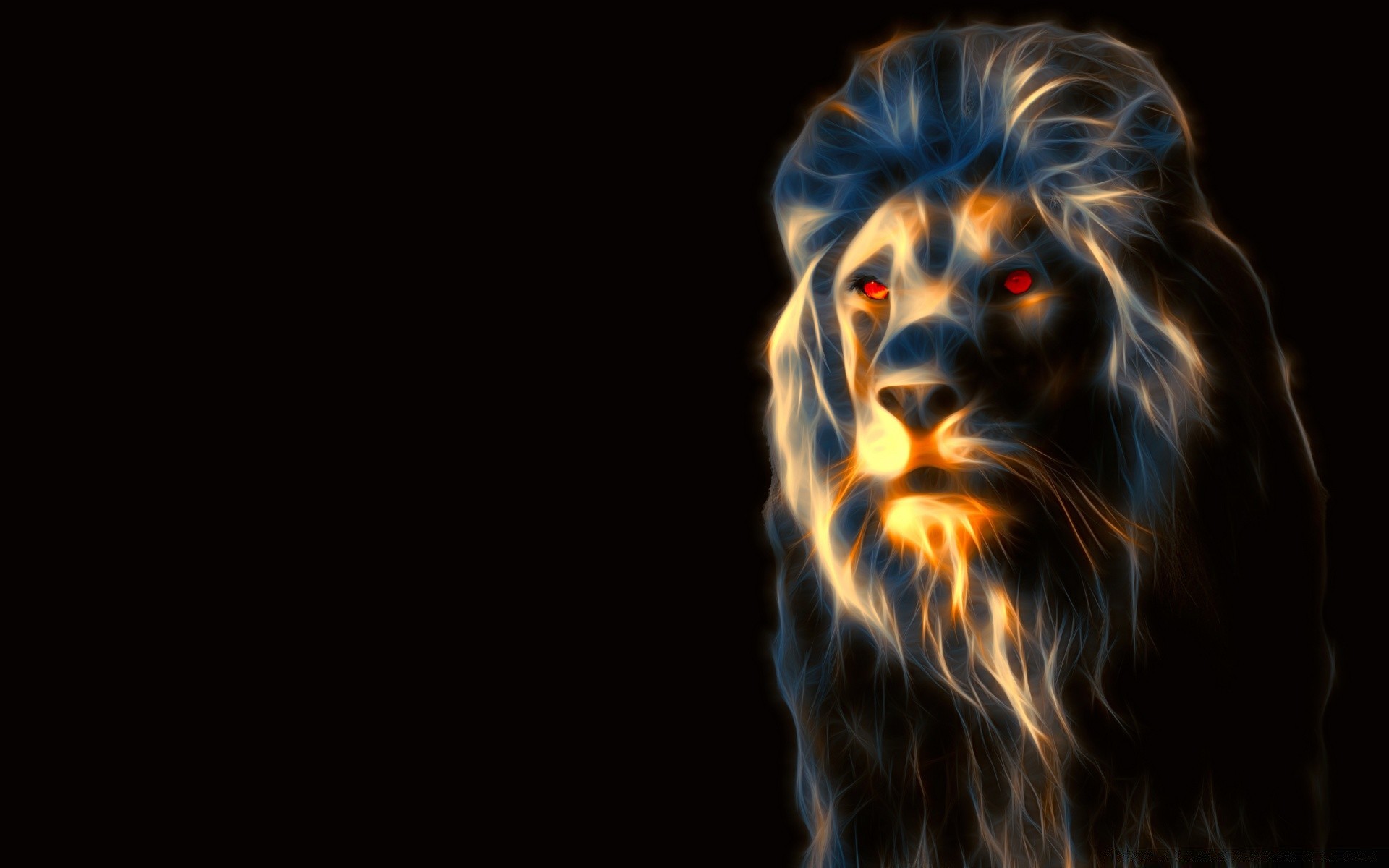 Portrait of an animated lion on a black background wallpaper