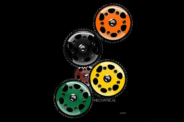 Multicolored discs on a black background