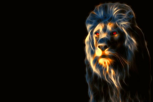 Portrait of an animated lion on a black background