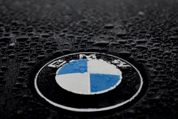 Logo BMW colorato sotto forma di un pulsante su sfondo nero