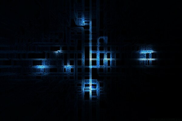 Glowing blue windows on a black background