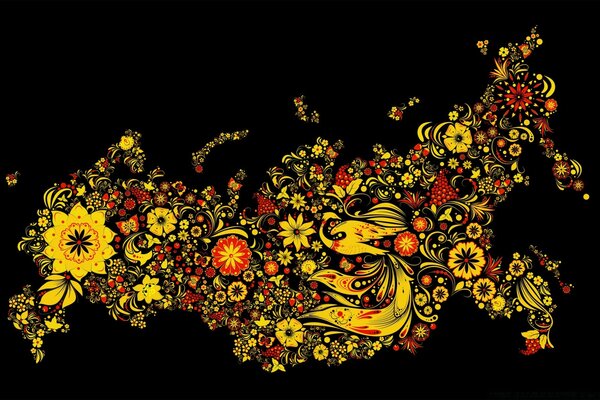 Khokhloma patterns decorate the map of Russia