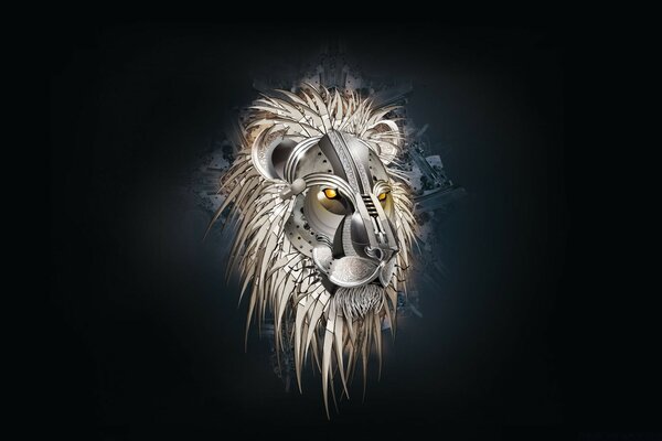 Lion steampunk de l armure sur fond sombre