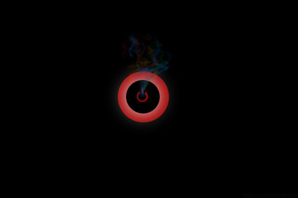 A burning power button on a black background