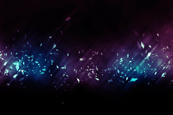 Blue fragments on a black and purple background