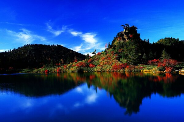 A lake in the middle of the mountains; in the open air flows the former reflection of the times