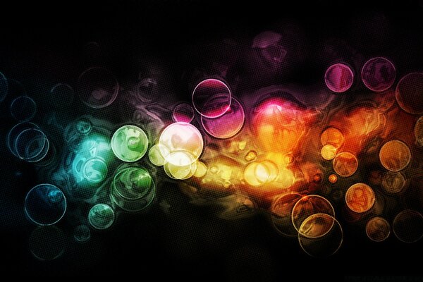 Abstraction of rainbow spheres on a black background