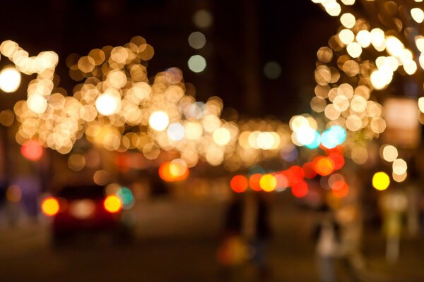 Night city. Christmas. Blurring