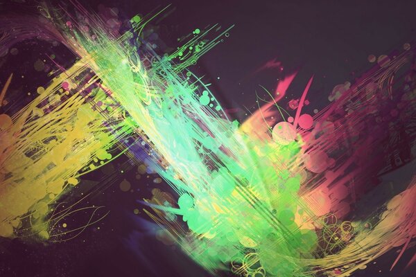 Multicolored smears and splashes on a dark background