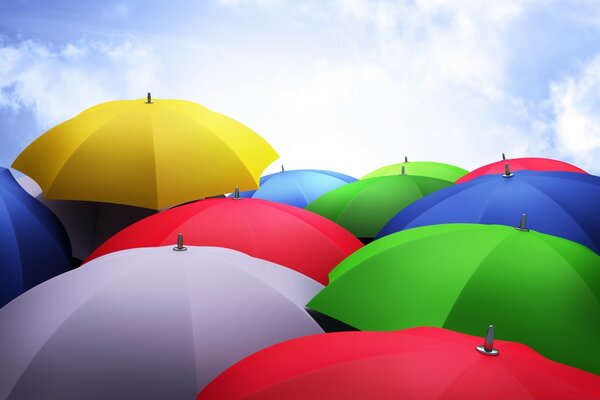 Bright umbrellas under a cloudless sky