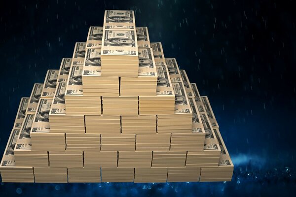 Pyramid of bundles of dollar bills