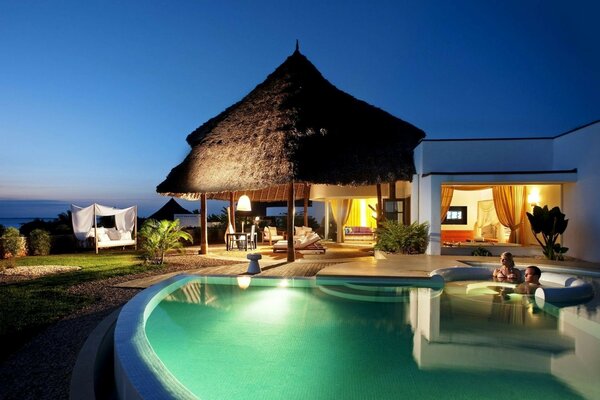 Swimming pool in the hotel on the seashore