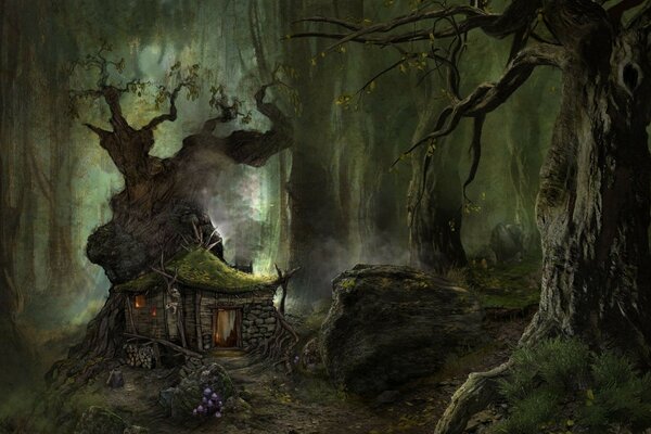 A terrible hut in a dark forest