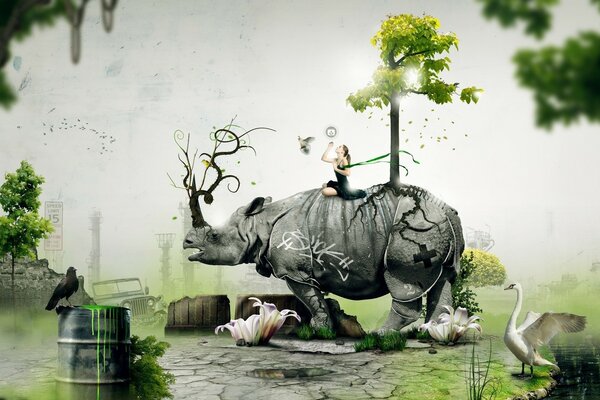 Image fiction trees and rhinoceros