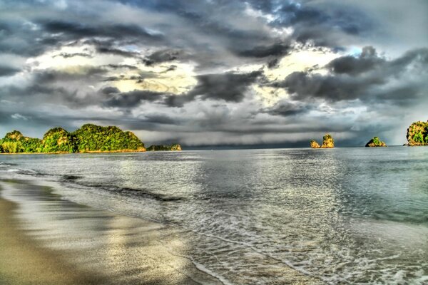 Beach on the background of the morne and mountains