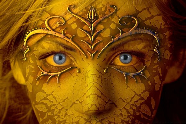 Golden mask on a woman s face