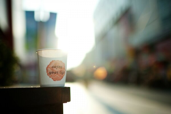 Morning and a glass of coffee on the table