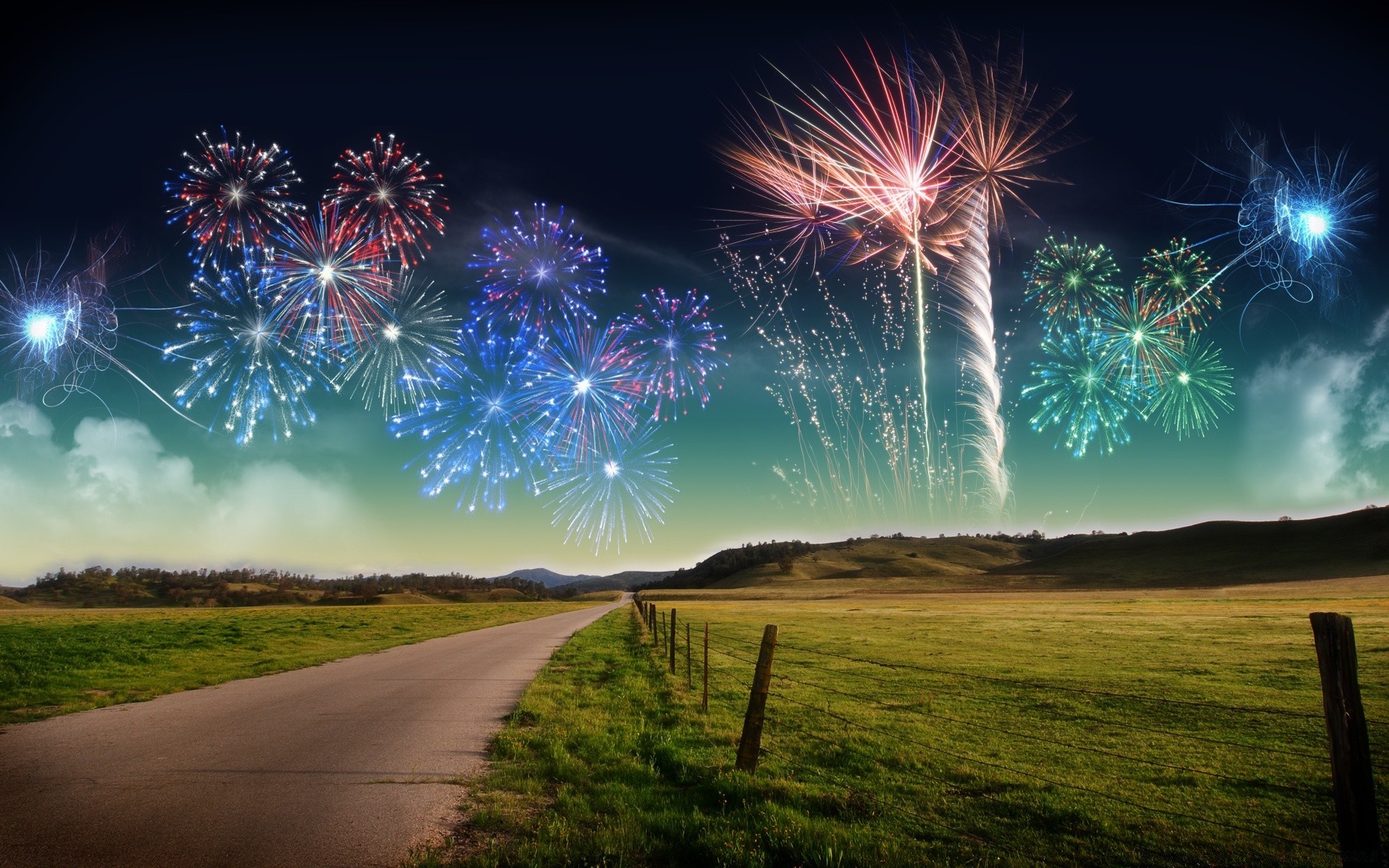 creativo cielo luz hierba brillante naturaleza fuegos artificiales