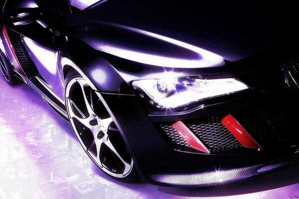 Beautiful black car with purple backlight