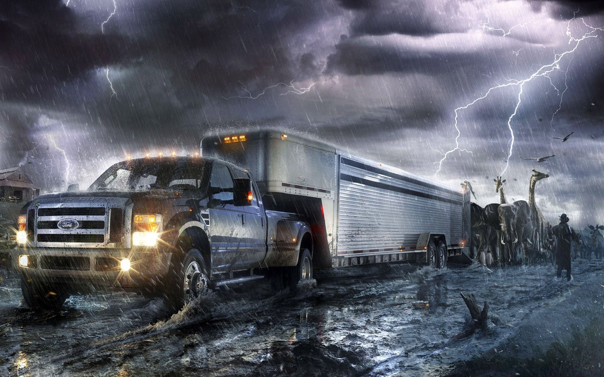 créatif tempête voiture système de transport catastrophe météo voiture camion route accident pluie rassemblement