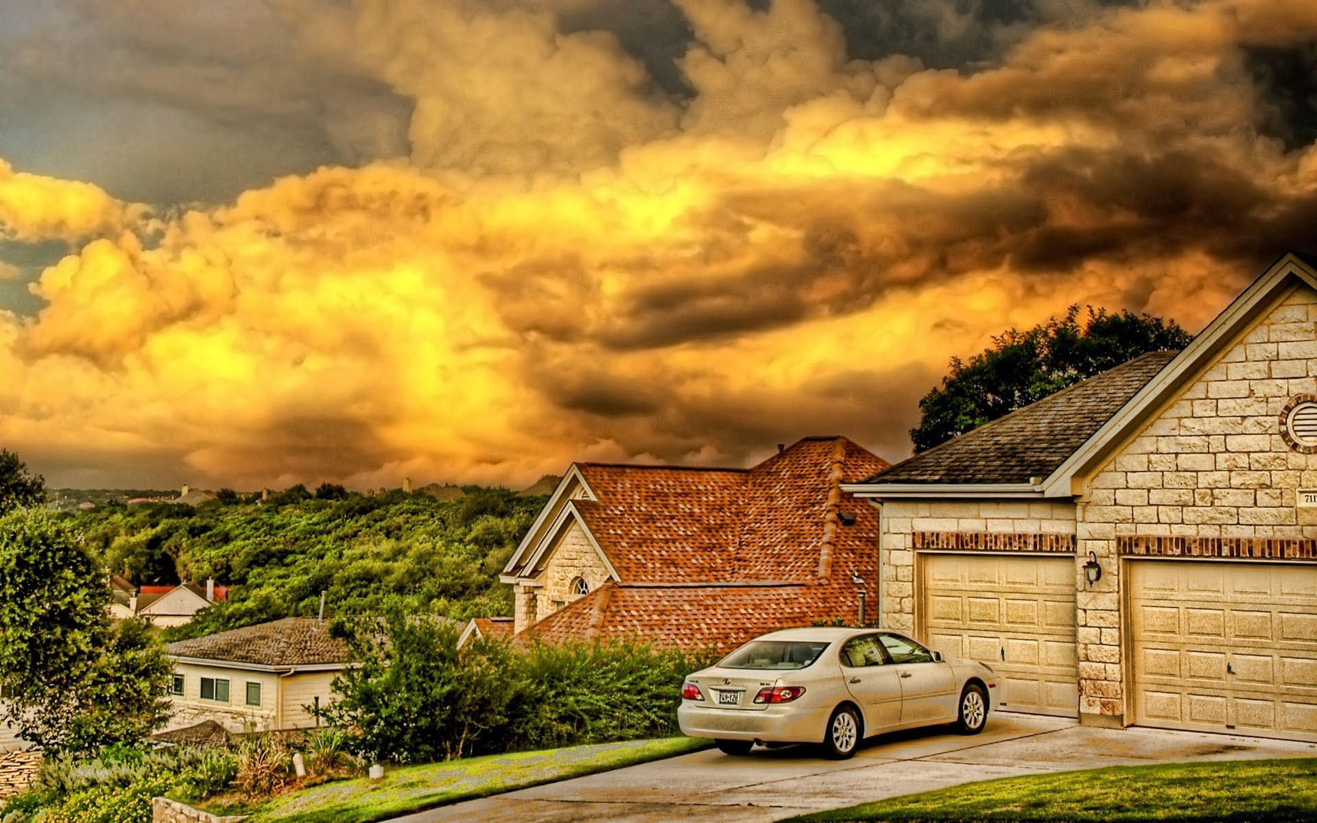 creativo tramonto cielo viaggi architettura all aperto natura tempesta albero casa casa strada pioggia