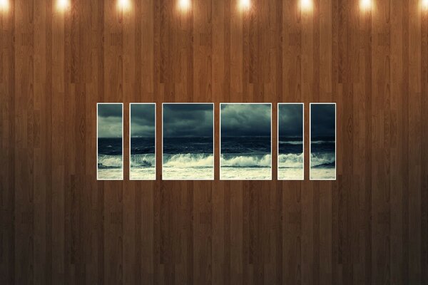 Sea wave painting wooden walls