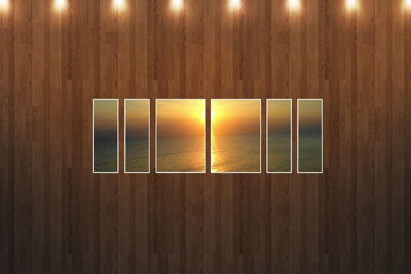 Sunset beach painting wooden walls