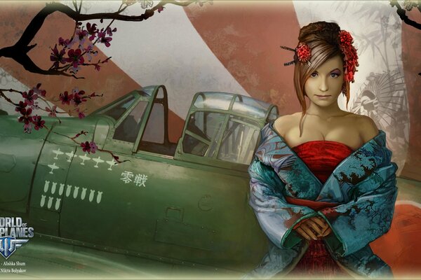 Warplanes японская девушка на фоне самолёта
