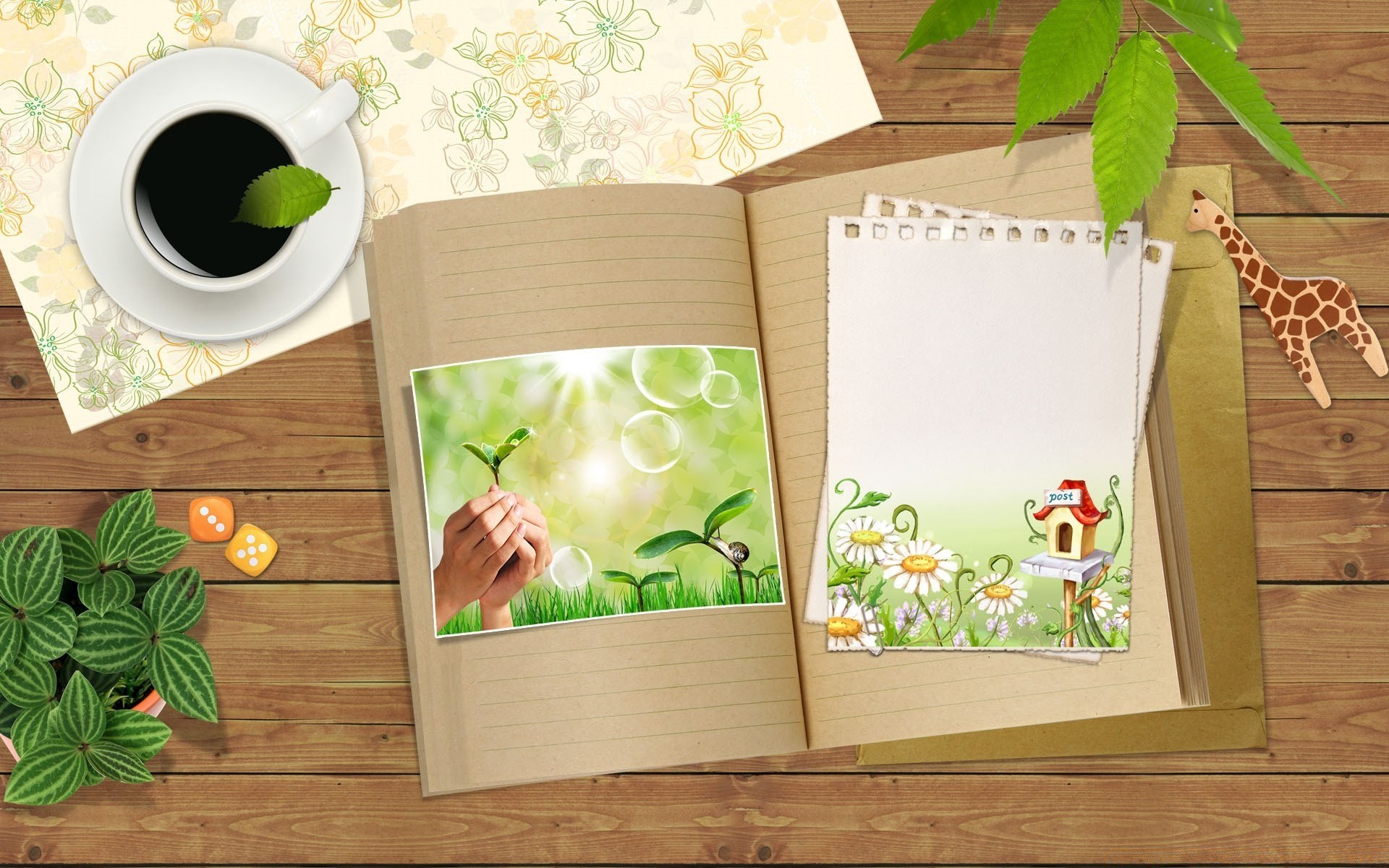 creative wood leaf wooden flower nature paper flora table