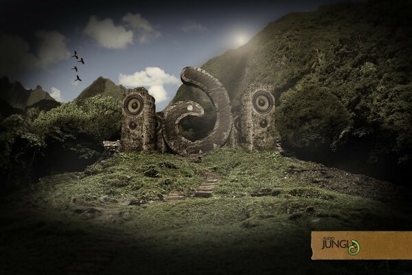 Music speakers in the abandoned jungle