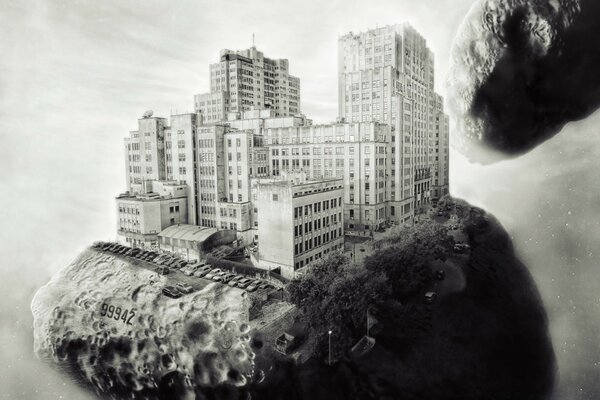 Grey house on a large meteorite