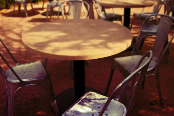 City. Cafe, table and chairs