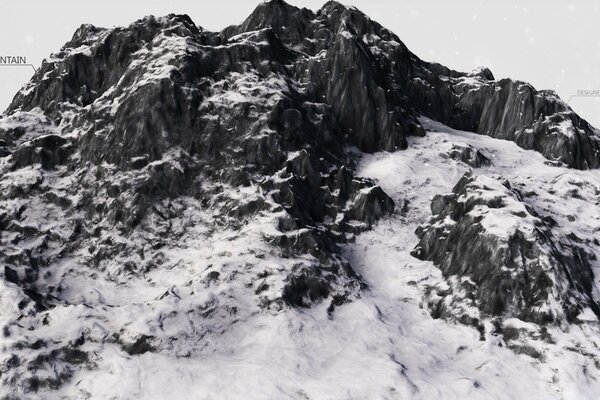 Schwarz-Weiß-Foto des Berges im Schnee