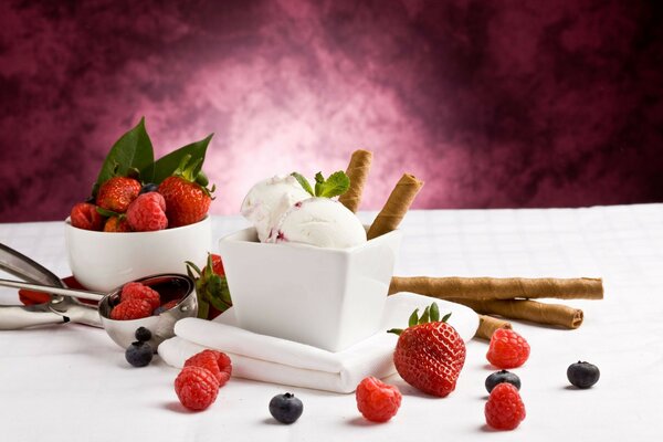 Ice cream with red berries