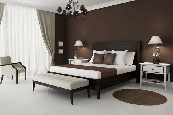 Bedroom in a restrained chocolate-colored style