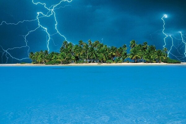 A tropical island in lightning