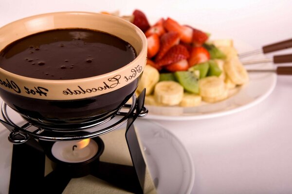 Alimentos líquido chocolate fondue bebida deliciosamente caliente