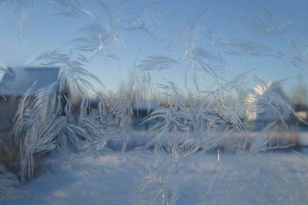 Delicate stained glass window of winter frost