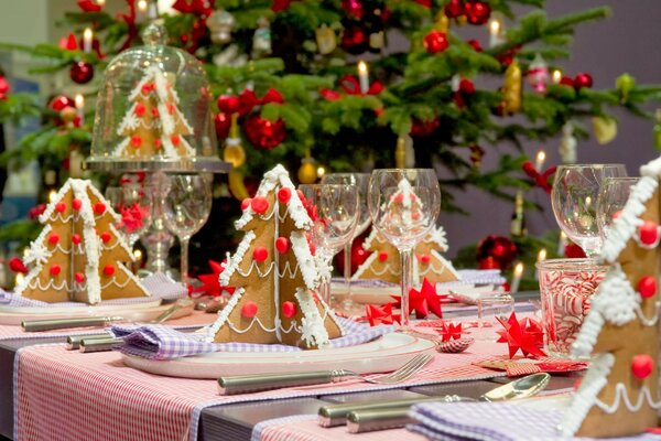 Table de Noël avec pain d épice de serviette