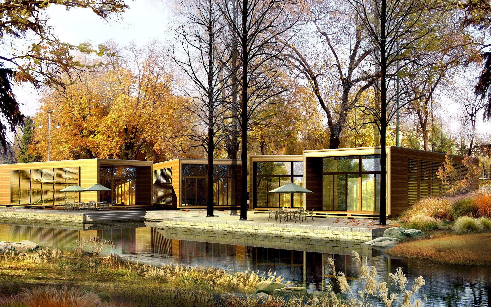 paisaje árbol otoño madera casa al aire libre parque agua arquitectura naturaleza hoja casa familia banco